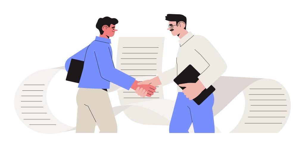 Businessman sign contract. User agreement or signing paper and digital contract Concept. Entrepreneurs making deal. Concept of agreement conclusion, business partnership, documentary coherence.